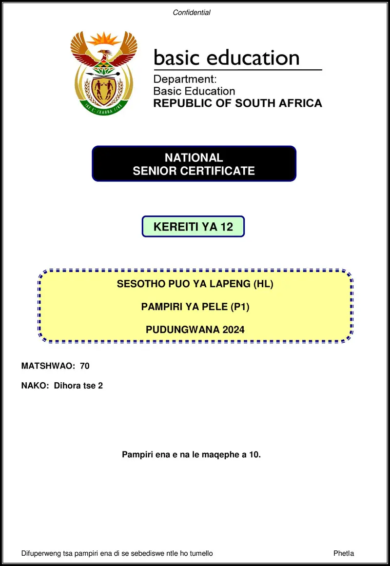 Grade 12 Sesotho past paper 2024 – sesotho hl p1 nov 2024 gr12