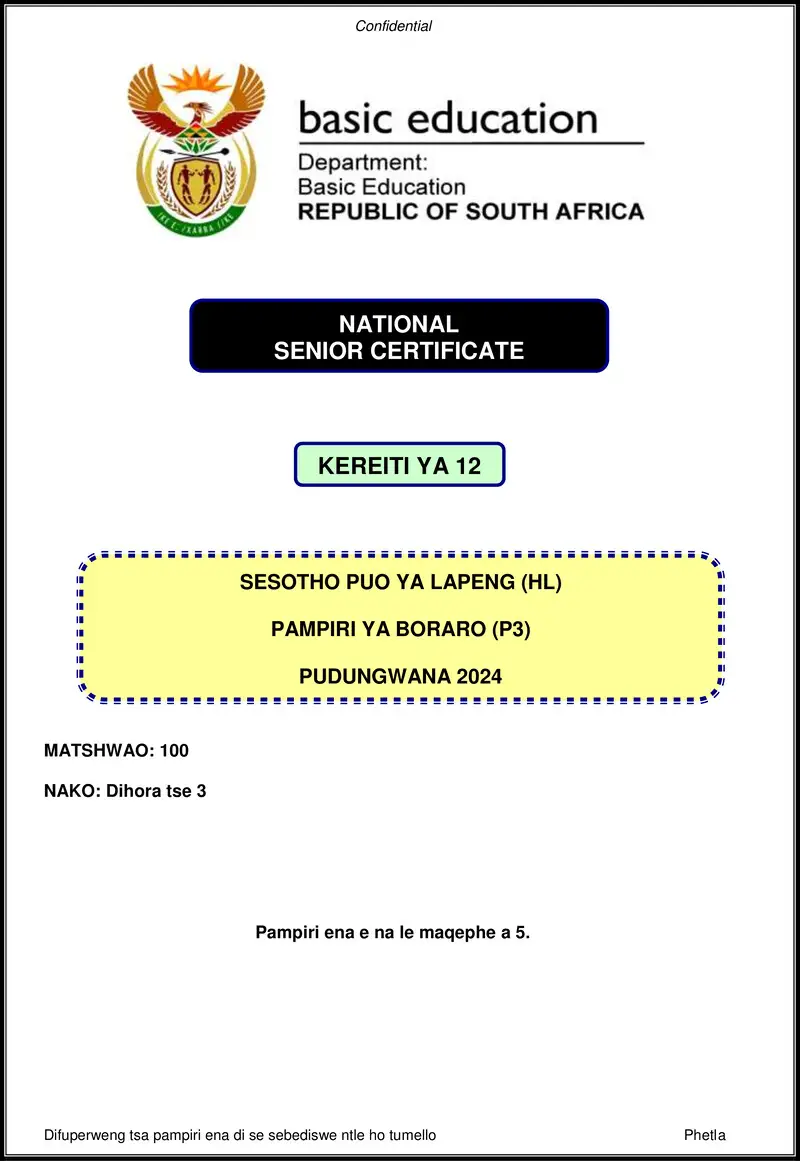 Grade 12 Sesotho past paper 2024 – sesotho hl p3 nov 2024 gr12