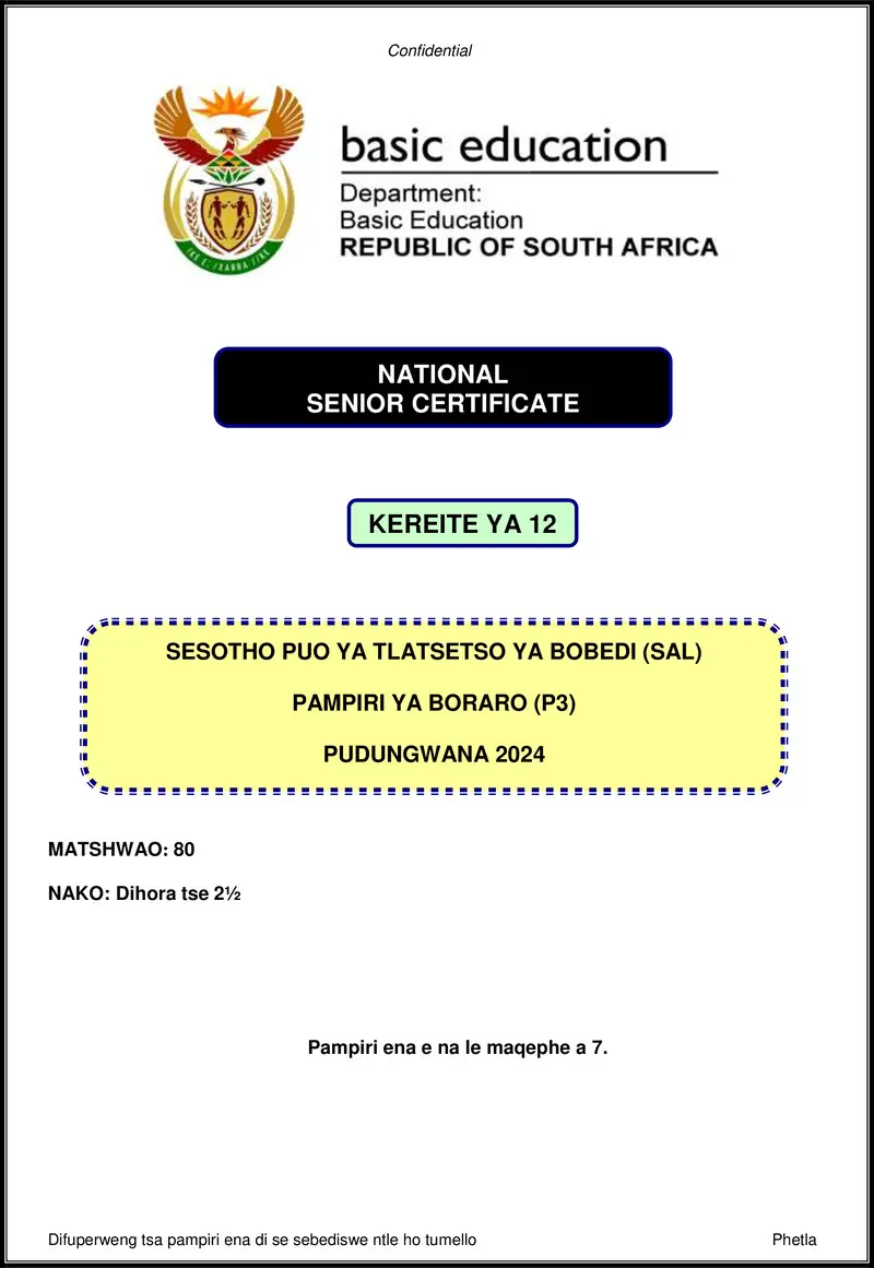 Grade 12 Sesotho past paper 2024 – sesotho sal p3 nov 2024 gr12
