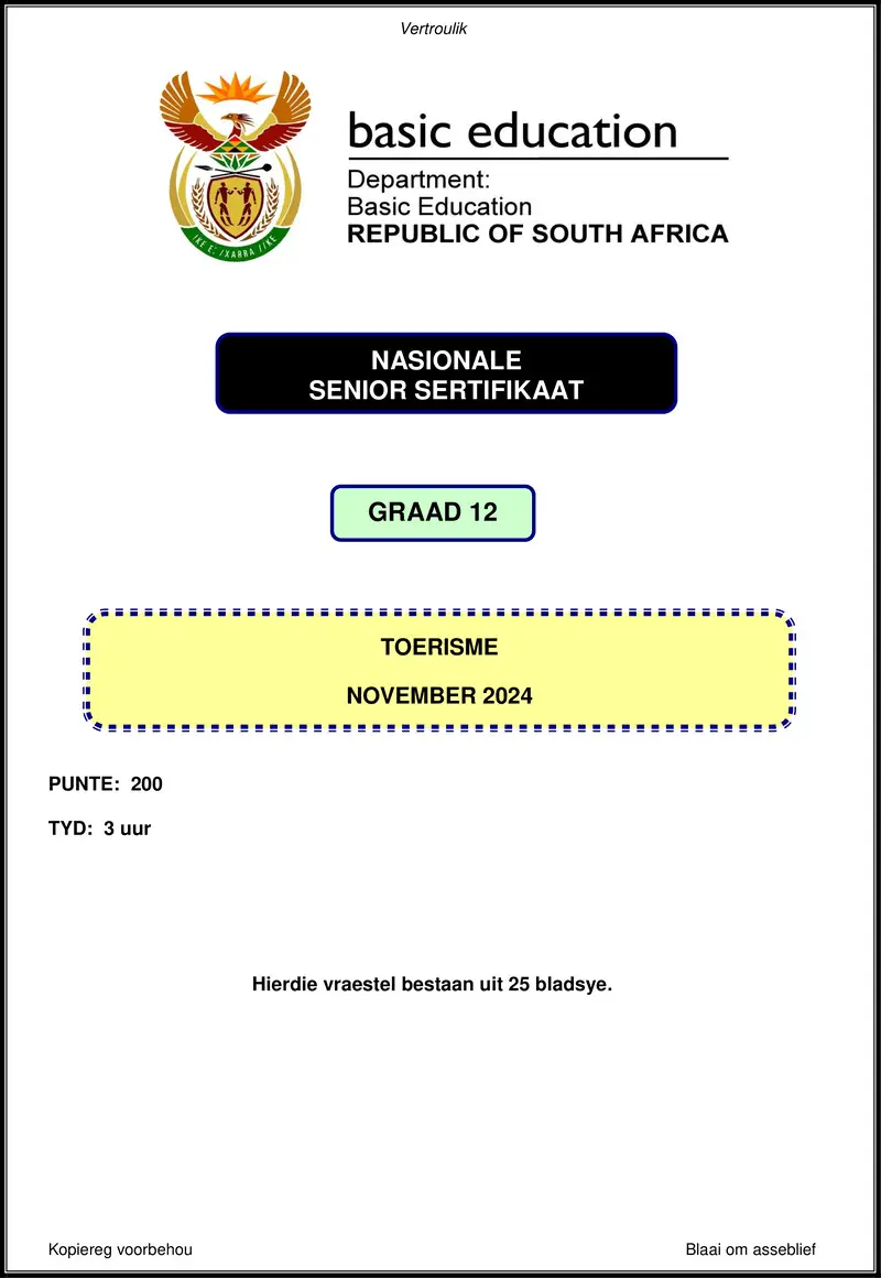 Grade 12 Tourism past paper 2024 – tourism nov 2024 afr gr12
