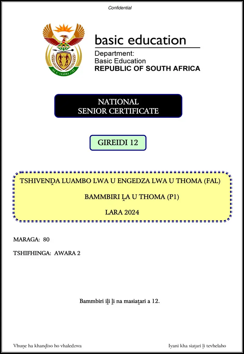 Grade 12 Tshivenda past paper 2024 – tshivenda fal p1 nov 2024 gr12
