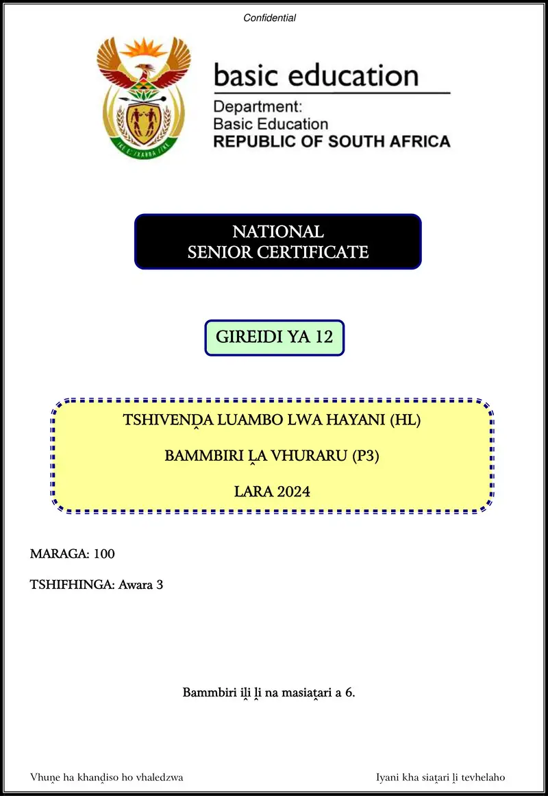 Grade 12 Tshivenda past paper 2024 – tshivenda hl p3 nov 2024 gr12
