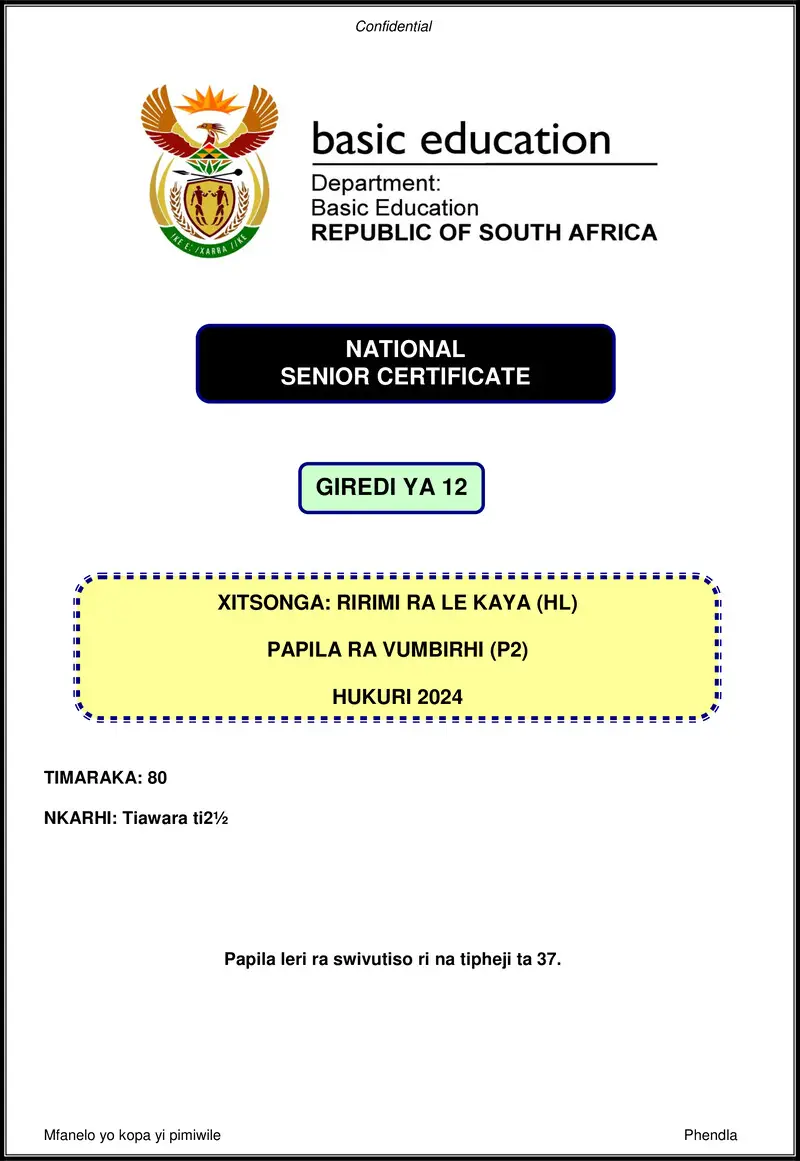 Grade 12 Xitsonga past paper 2024 – xitsonga hl p2 nov 2024 gr12