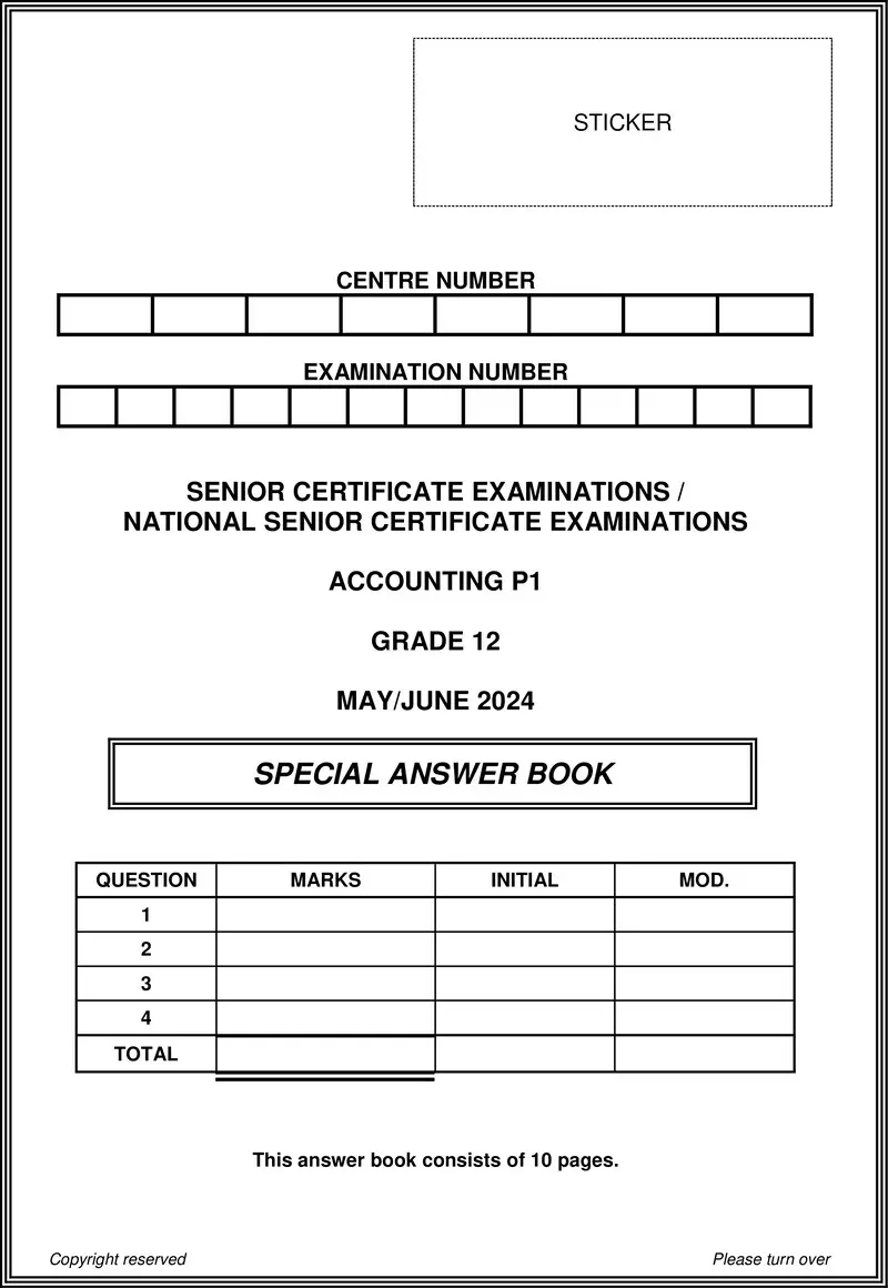 Grade 12 Accounting past paper 2024 – accounting p1 may june 2024 answer book eng gr12
