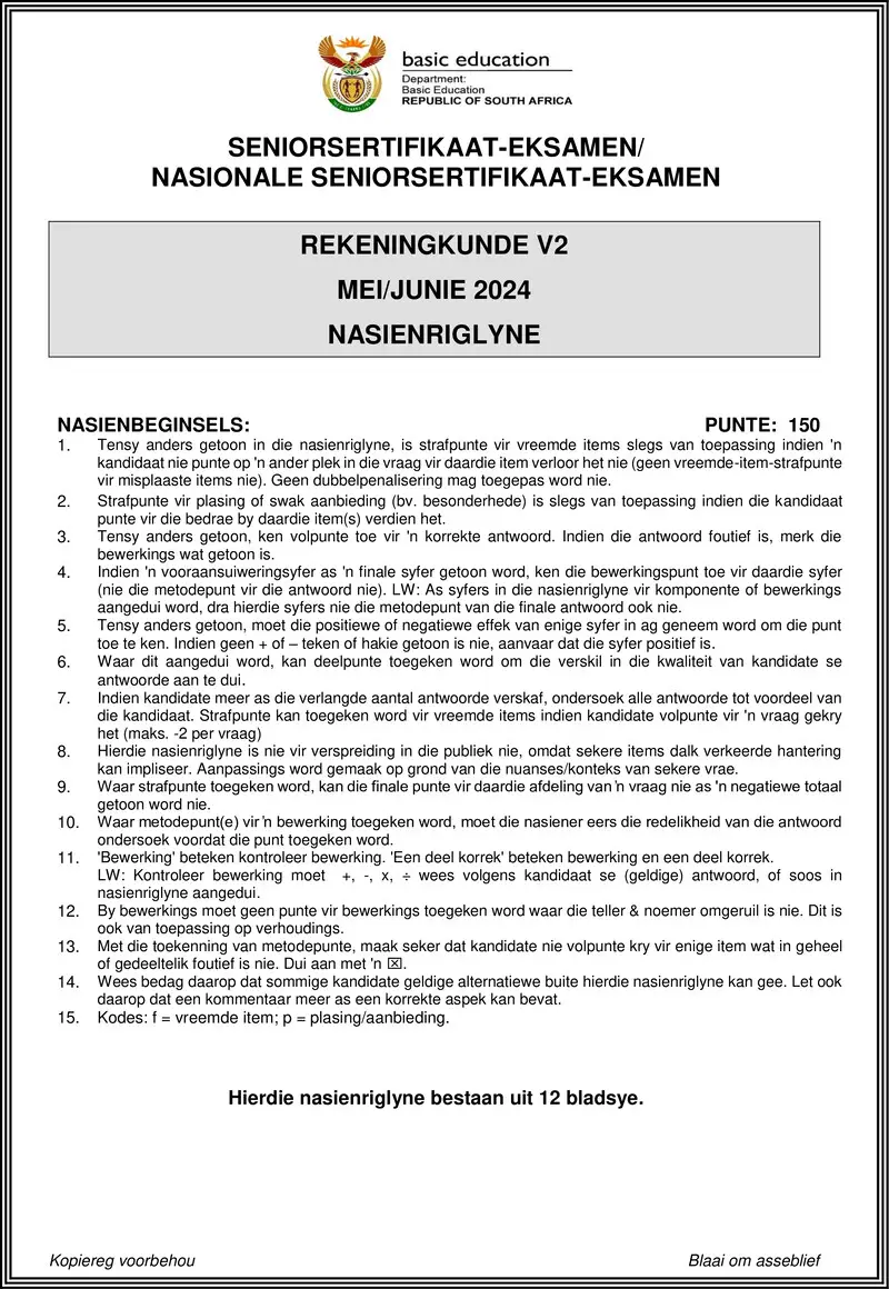 Grade 12 Accounting past paper 2024 – accounting p2 may june 2024 mg afr gr12