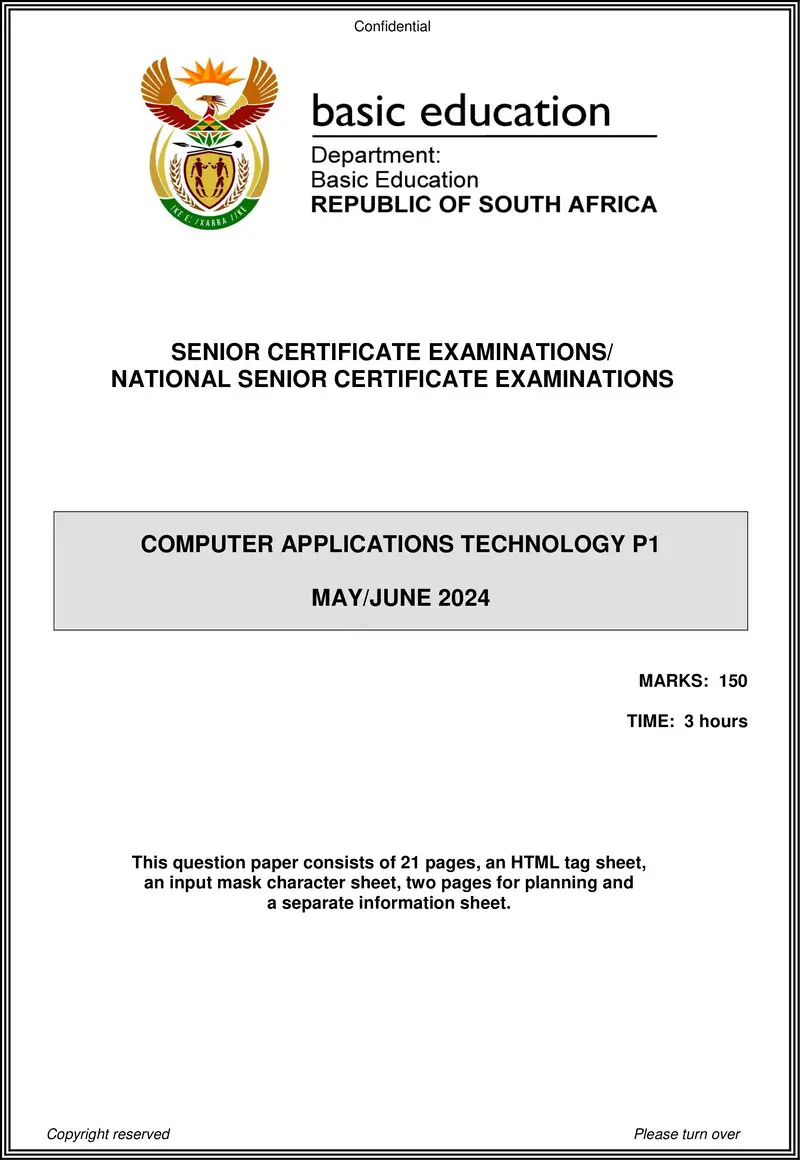 Grade 12 Computer Applications Technology past paper 2024 – computer applications technology p1 may june 2024 eng gr12