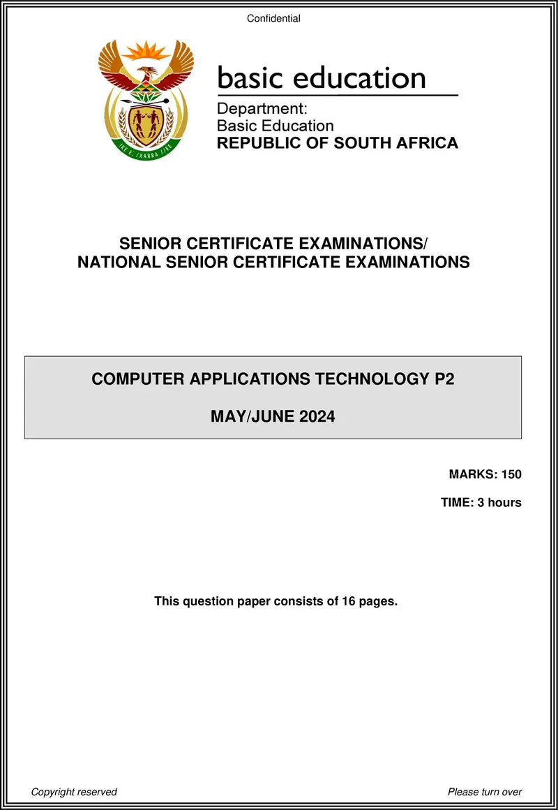 Grade 12 Computer Applications Technology past paper 2024 – computer applications technology p2 may june 2024 eng gr12