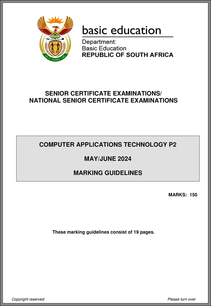 Grade 12 Computer Applications Technology past paper 2024 – computer applications technology p2 may june 2024 mg eng gr12