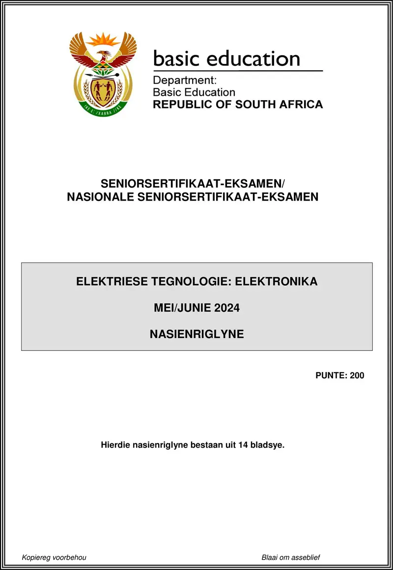 Grade 12 Electrical Technology past paper 2024 – electrical technology may june 2024 electronics mg afr gr12