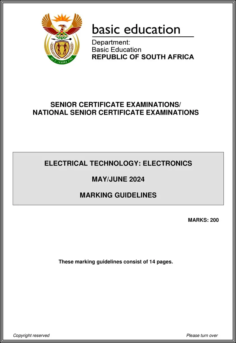 Grade 12 Electrical Technology past paper 2024 – electrical technology may june 2024 electronics mg eng gr12