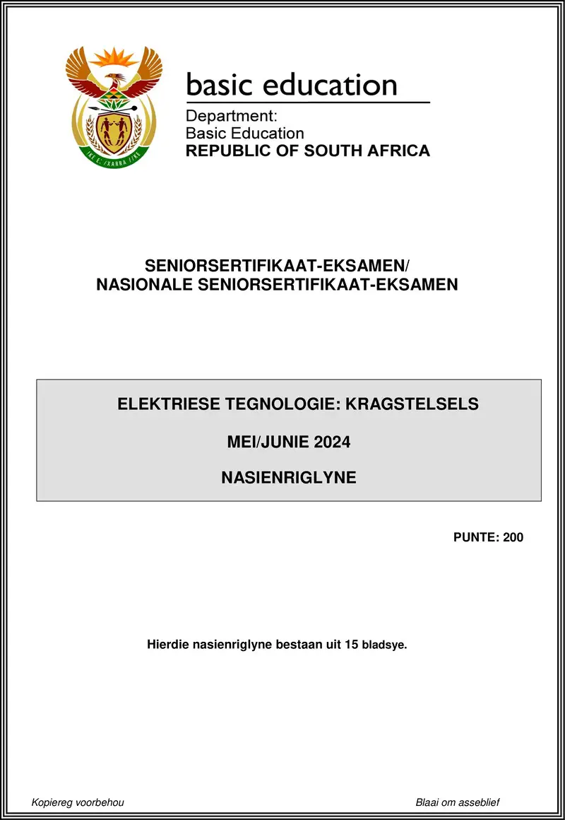 Grade 12 Electrical Technology past paper 2024 – electrical technology may june 2024 power systems mg afr gr12