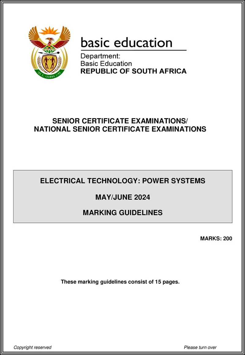 Grade 12 Electrical Technology past paper 2024 – electrical technology may june 2024 power systems mg eng gr12