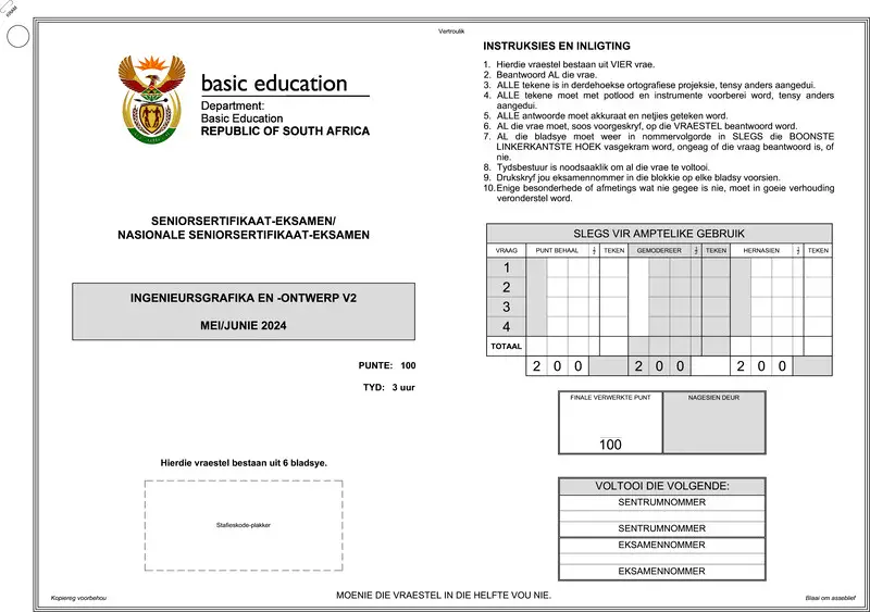Grade 12 Design past paper 2024 – engineering graphics design p2 may june 2024 afr gr12