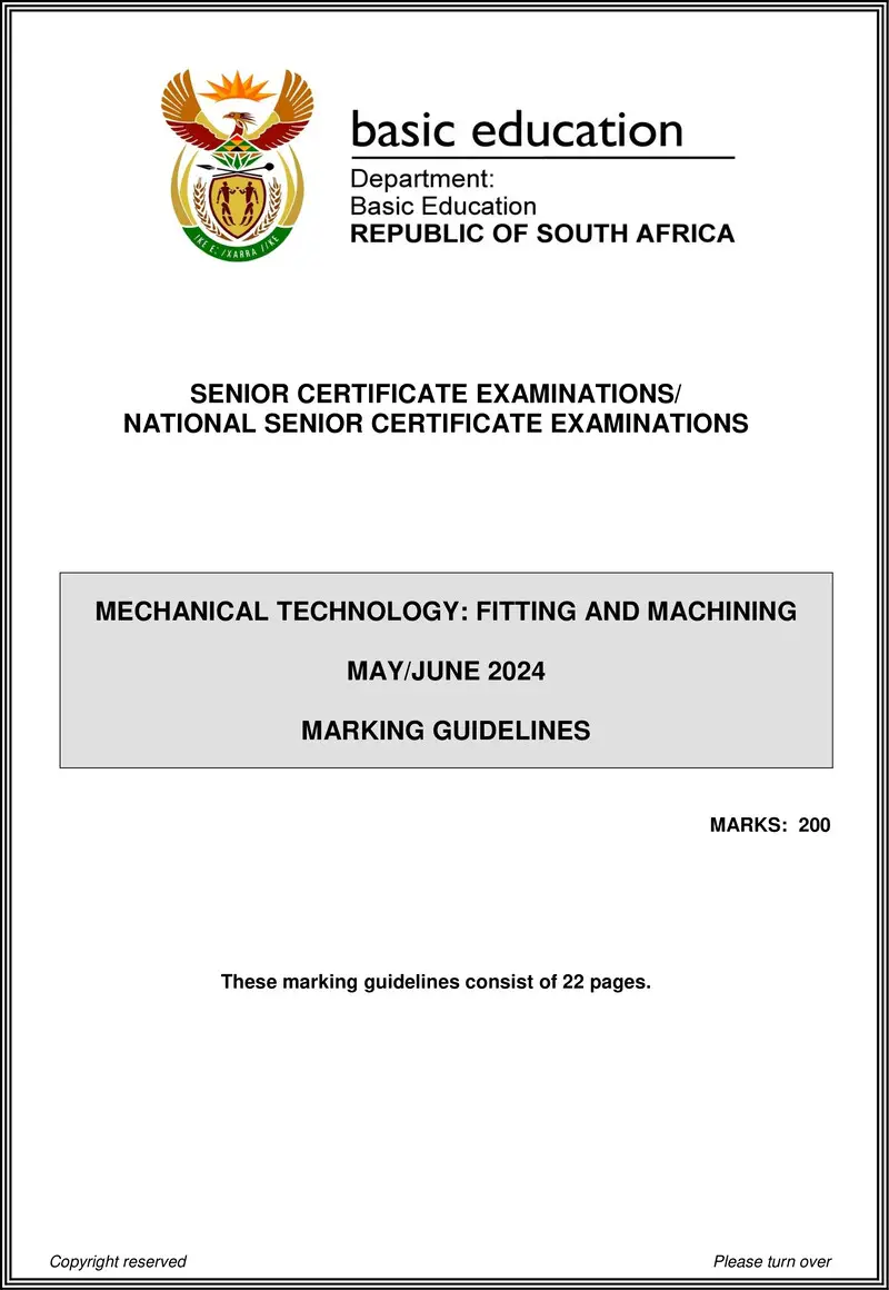 Grade 12 Mechanical Technology past paper 2024 – mechanical technology may june 2024 fitting and machining mg eng gr12