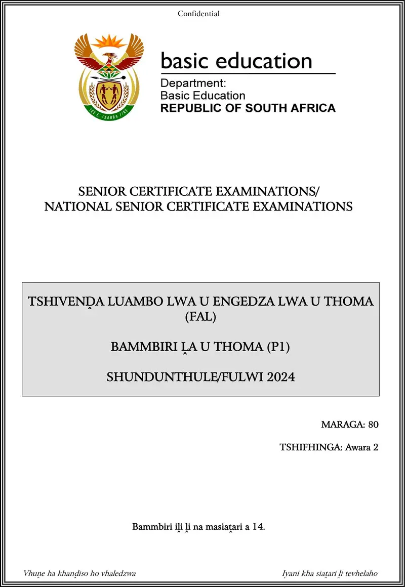 Grade 12 Tshivenda past paper 2024 – tshivenda fal p1 may june 2024 gr12