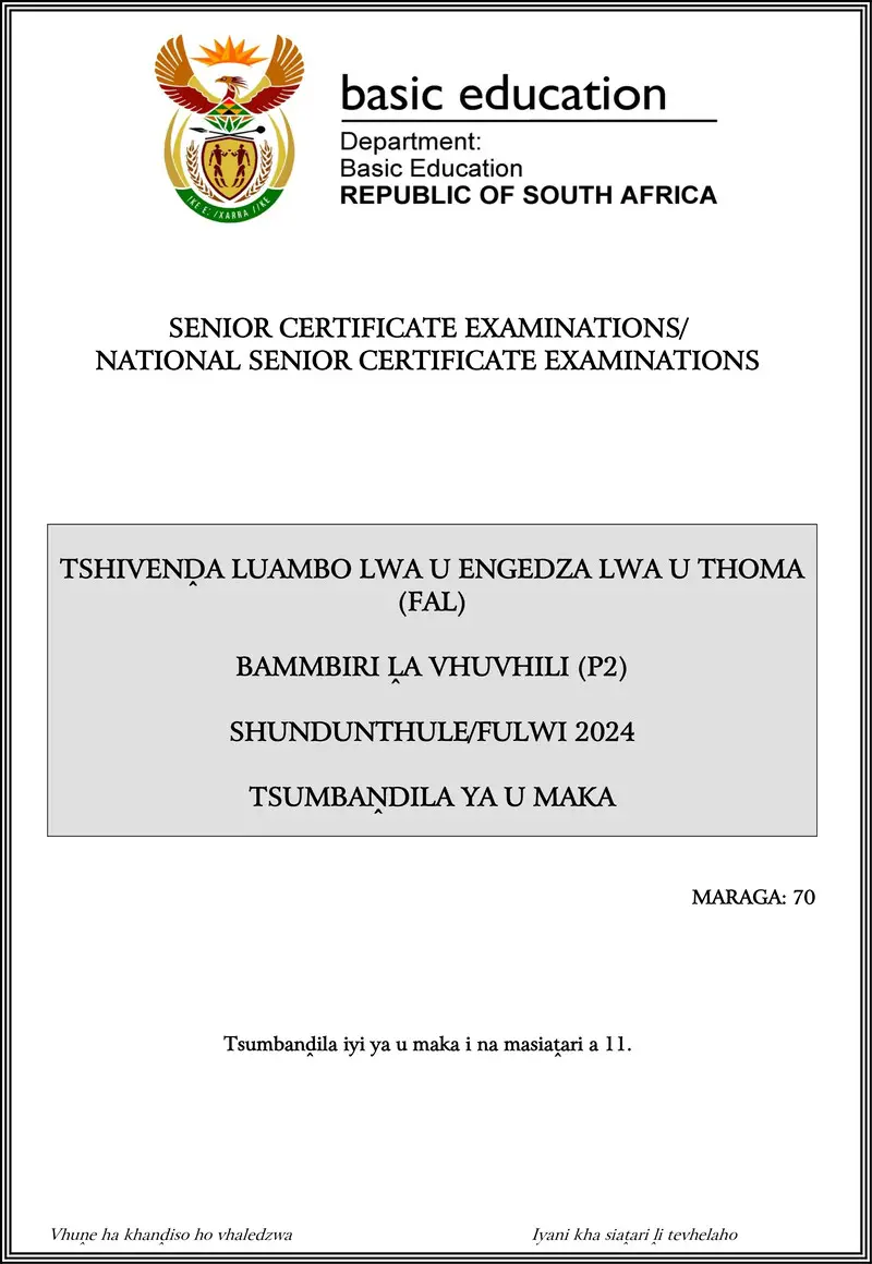 Grade 12 Tshivenda past paper 2024 – tshivenda fal p2 may june 2024 mg gr12