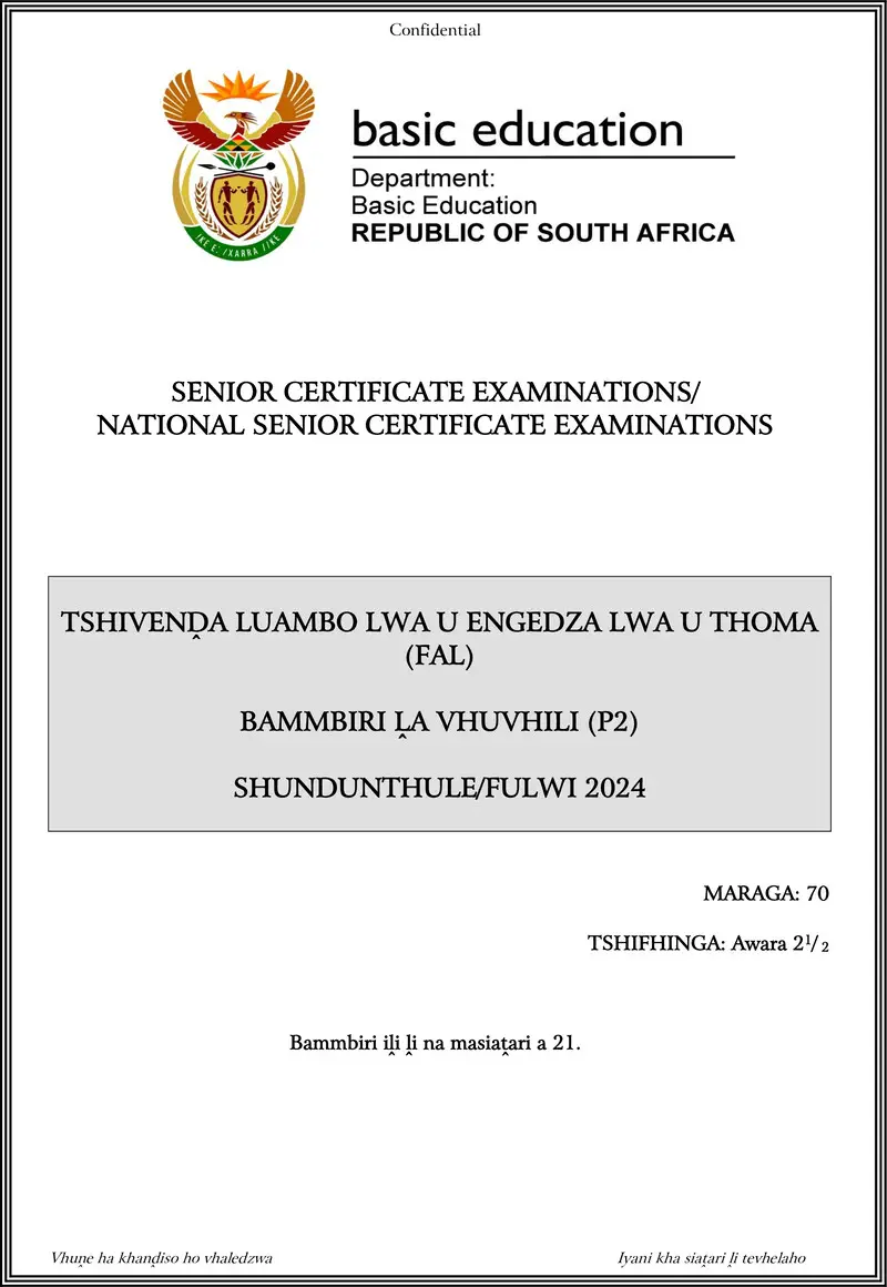 Grade 12 Tshivenda past paper 2024 – tshivenda fal p2 may june 2024 gr12