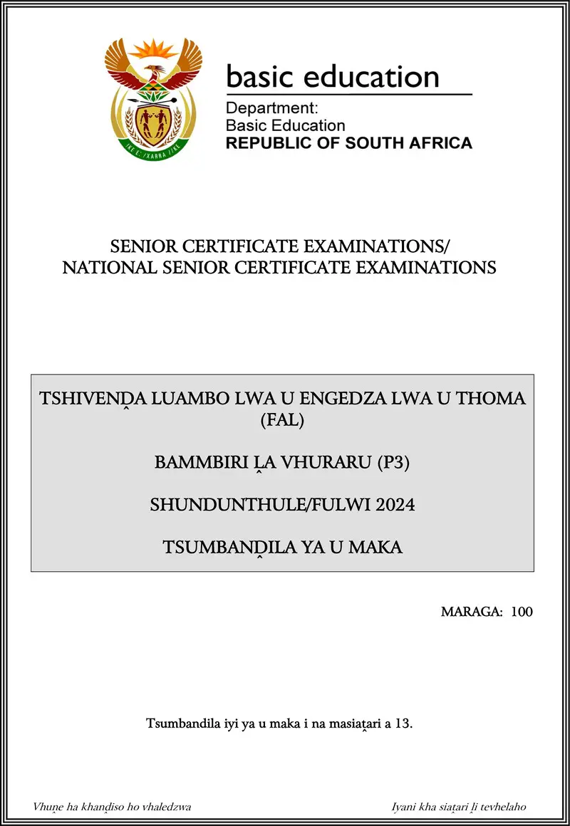 Grade 12 Tshivenda past paper 2024 – tshivenda fal p3 may june 2024 mg gr12