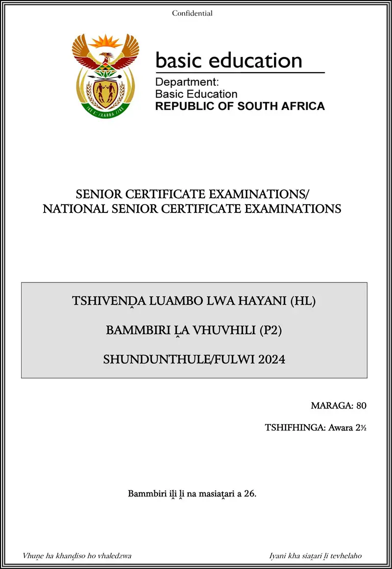 Grade 12 Tshivenda past paper 2024 – tshivenda hl p2 may june 2024 gr12