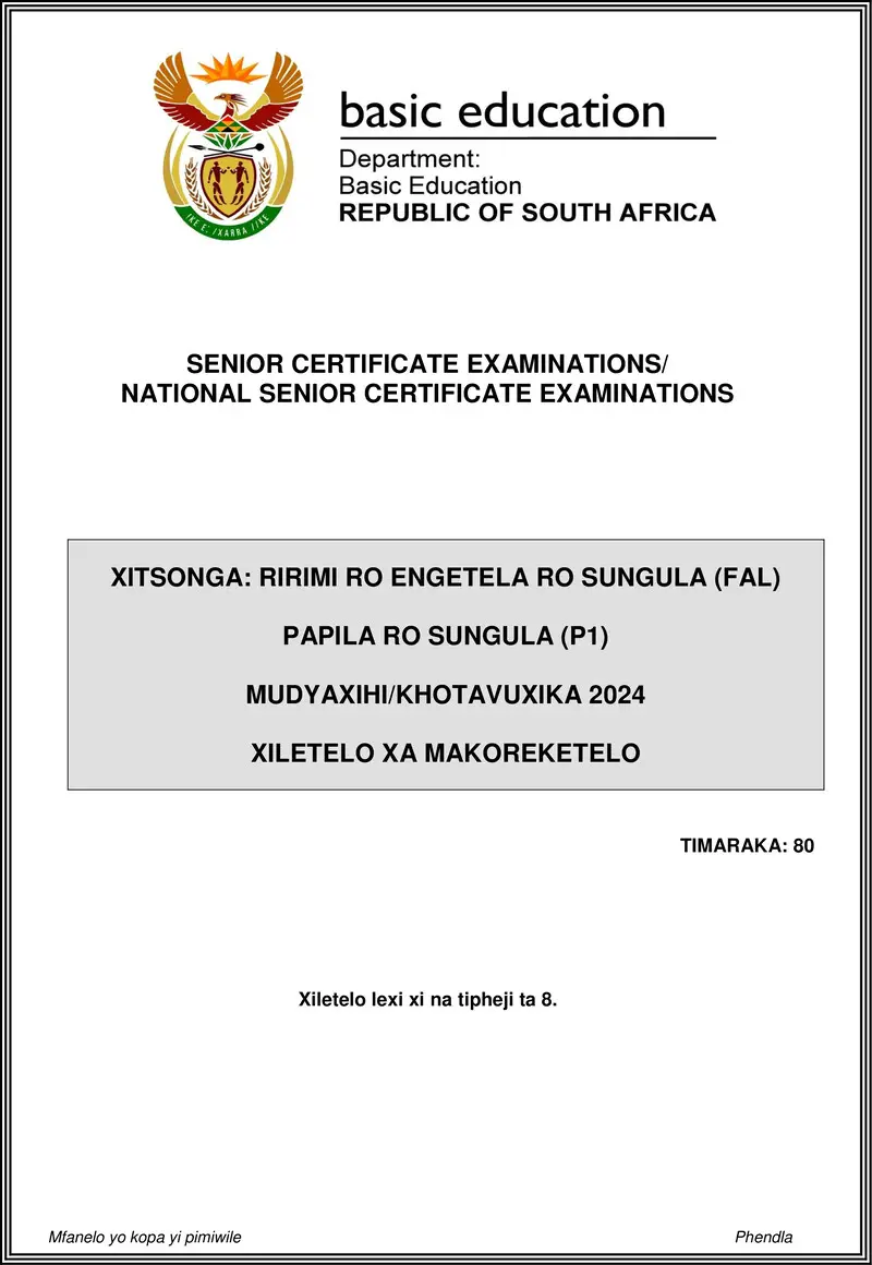Grade 12 Xitsonga past paper 2024 – xitsonga fal p1 may june 2024 mg gr12