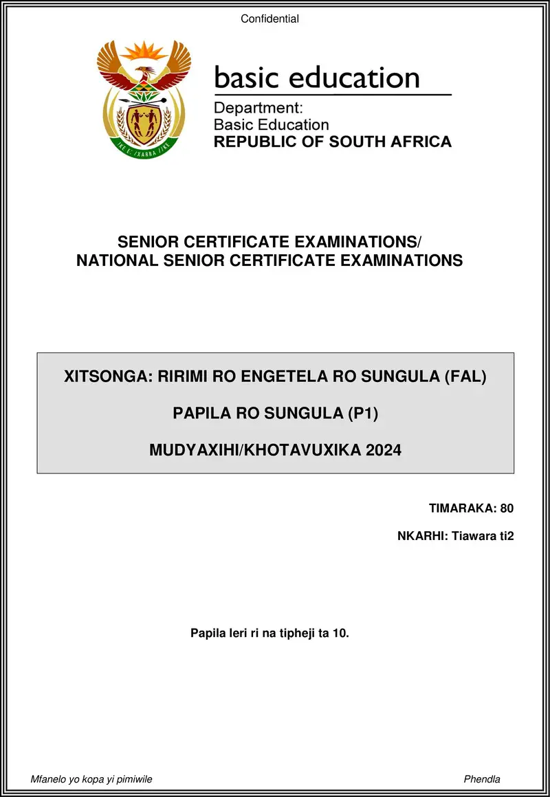 Grade 12 Xitsonga past paper 2024 – xitsonga fal p1 may june 2024 gr12