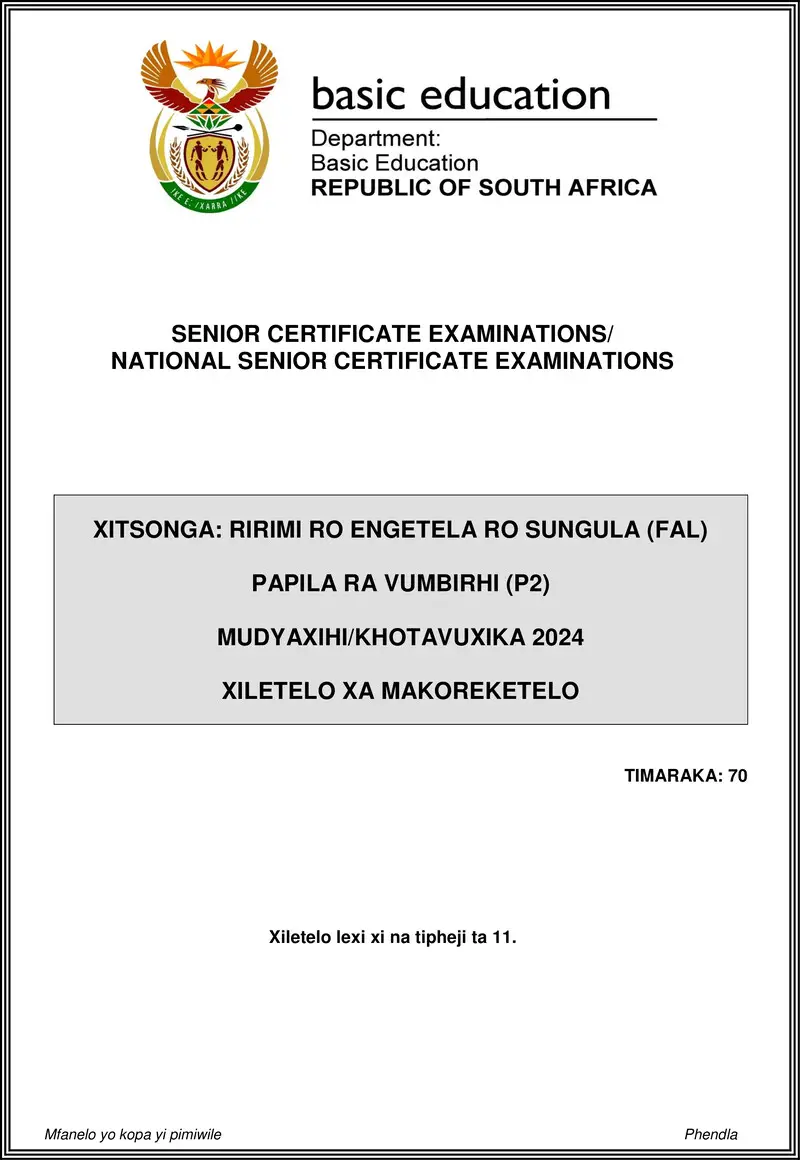 Grade 12 Xitsonga past paper 2024 – xitsonga fal p2 may june 2024 mg gr12