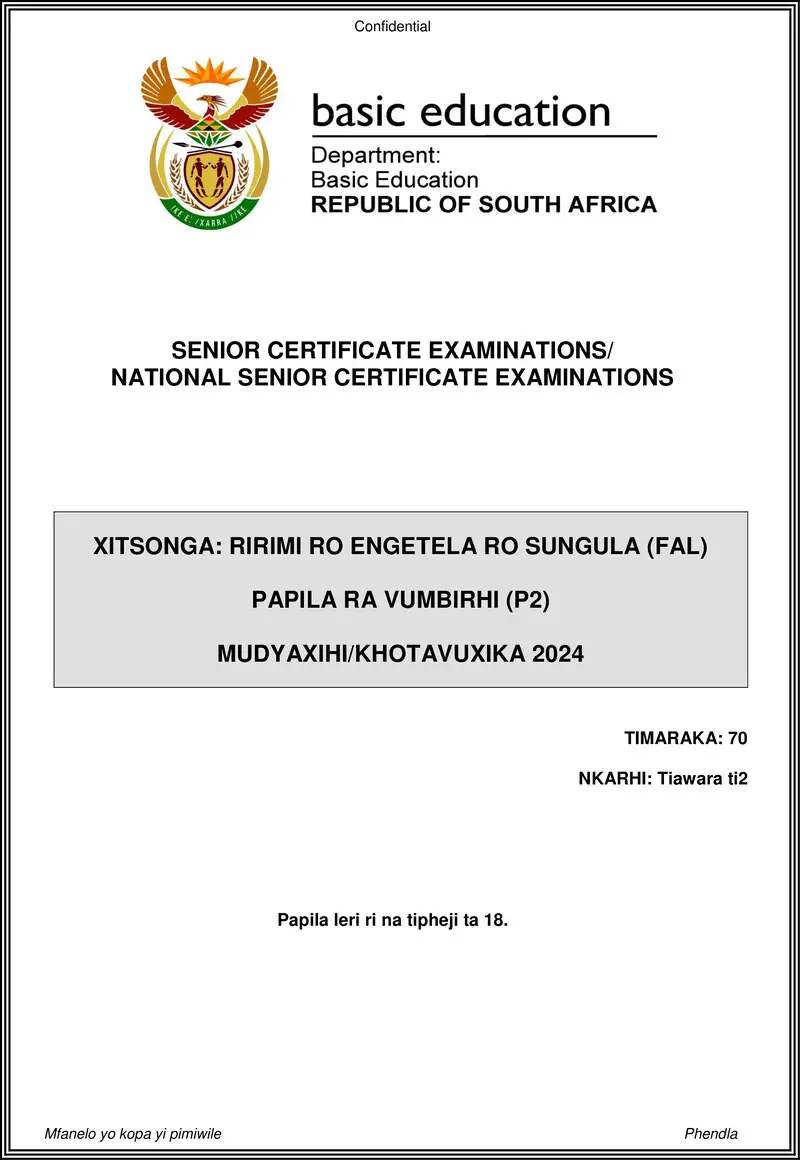 Grade 12 Xitsonga past paper 2024 – xitsonga fal p2 may june 2024 gr12
