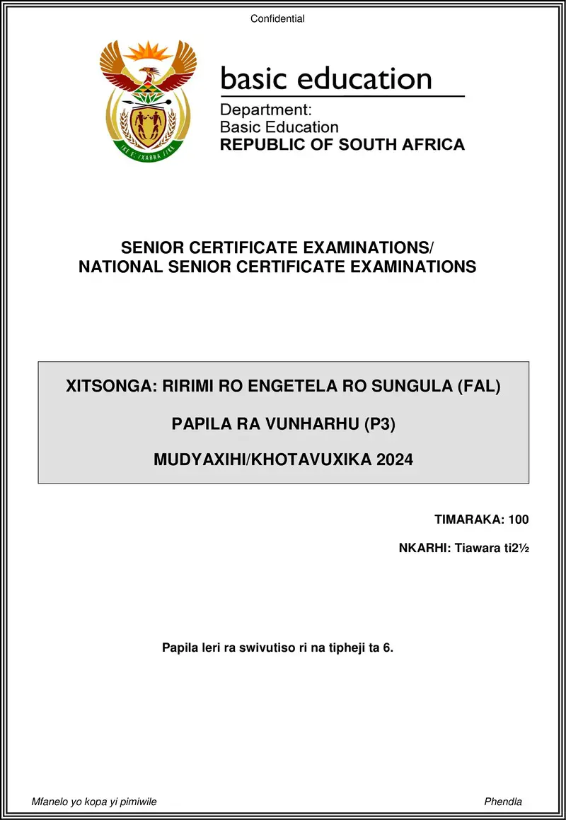 Grade 12 Xitsonga past paper 2024 – xitsonga fal p3 may june 2024 gr12