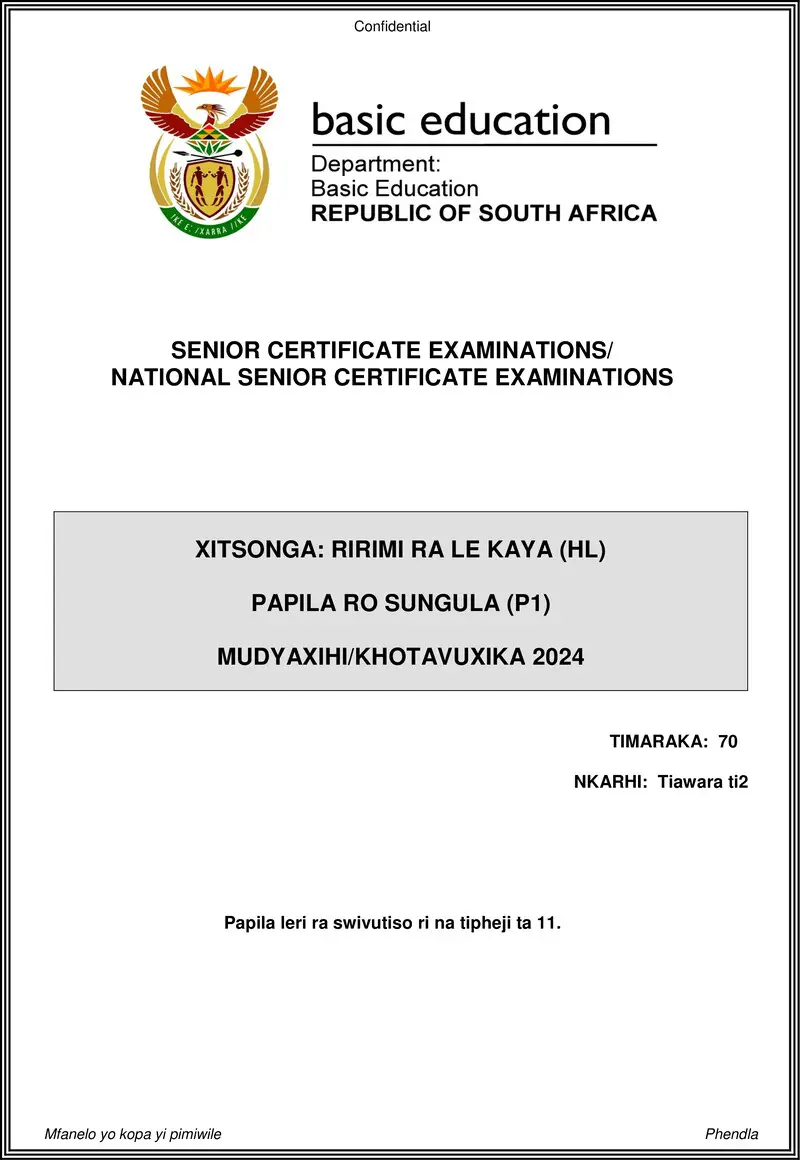 Grade 12 Xitsonga past paper 2024 – xitsonga hl p1 may june 2024 gr12