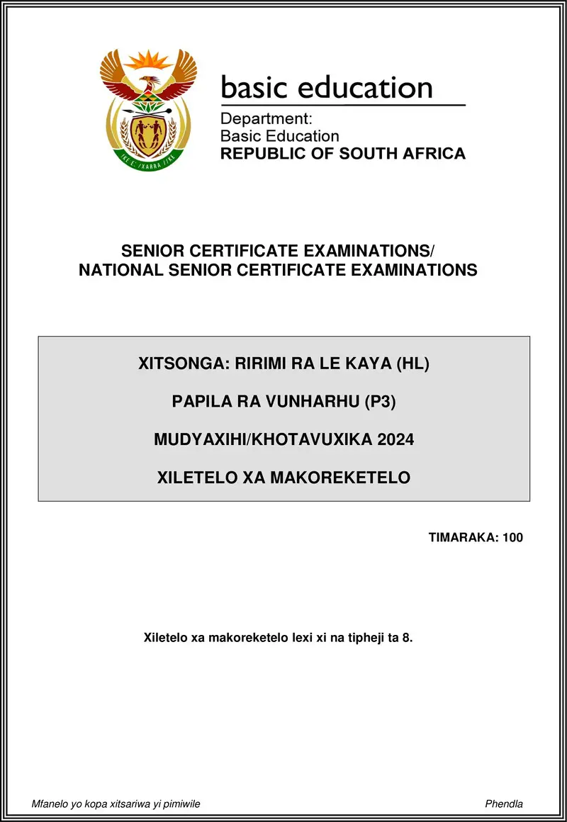 Grade 12 Xitsonga past paper 2024 – xitsonga hl p3 may june 2024 mg gr12
