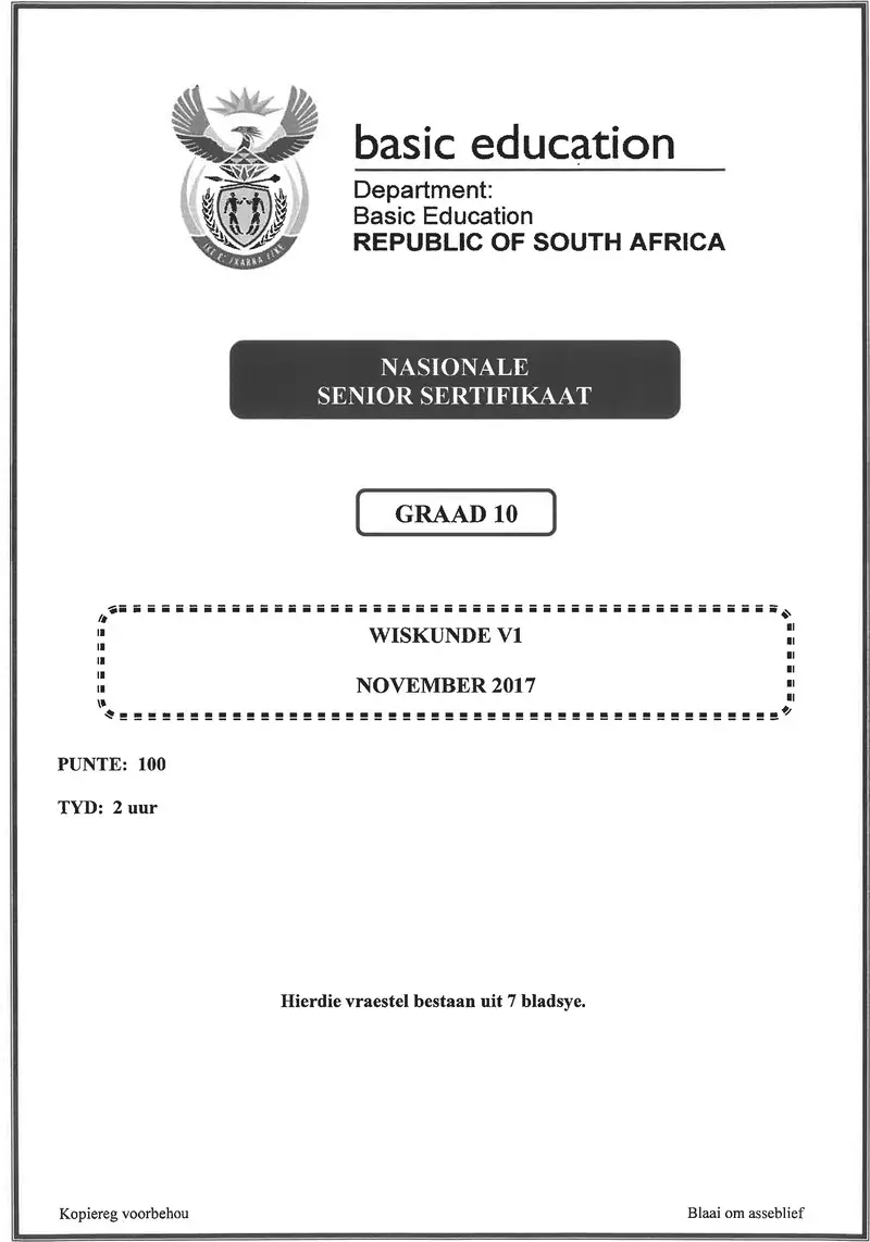Grade 10 Mathematics past paper 2017 – grade 10 mathematics p1 afr november 2017 qp