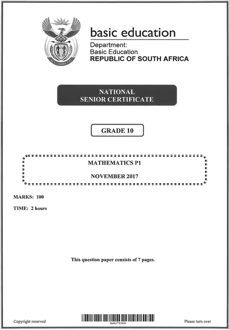 Grade 10 Mathematics past paper 2017 – grade 10 mathematics p1 ng november 2017 qp