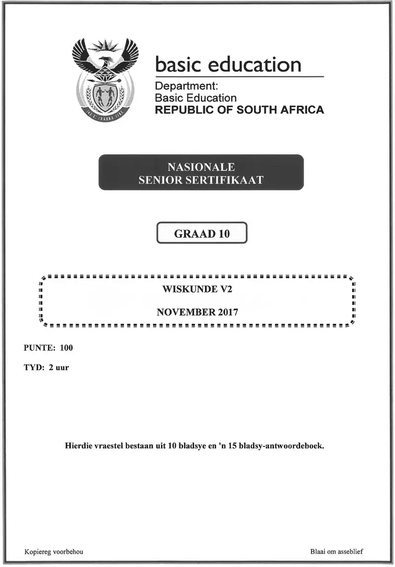 Grade 10 Mathematics past paper 2017 – grade 10 mathematics p2 afr november 2017 qp