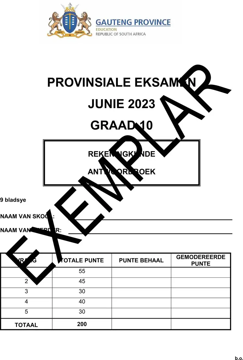 Grade 10 Accounting past paper 2023 – grade 10 provincial exam accounting afr june 2023 answerbook