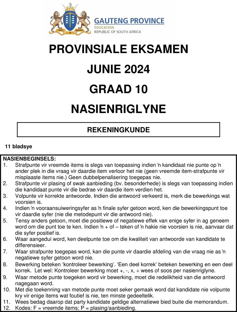 Grade 10 Accounting past paper 2024 – grade 10 provincial exam accounting afr june 2024 possible answers