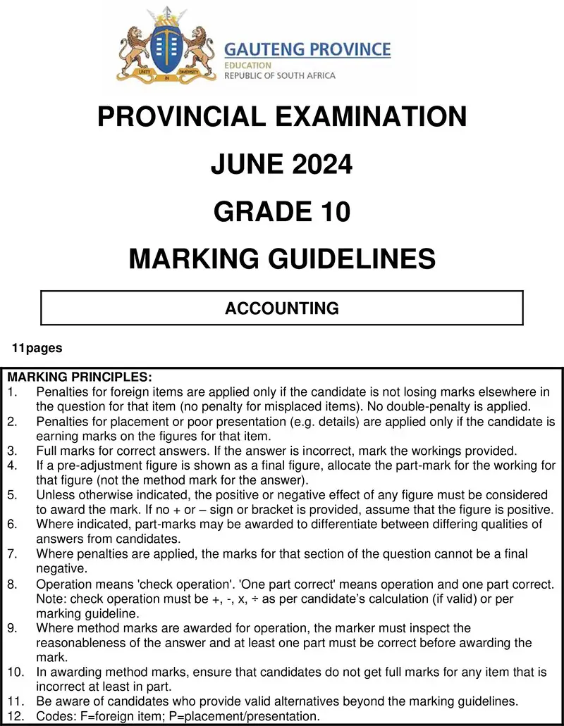 Grade 10 Accounting past paper 2024 – grade 10 provincial exam accounting ng june 2024 possible answers