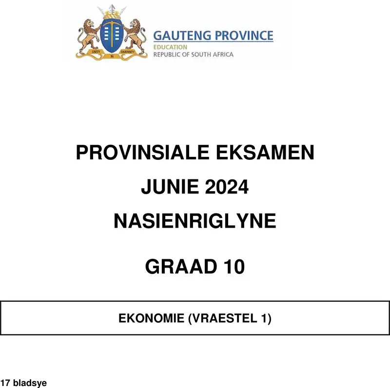 Grade 10 Economics past paper 2024 – grade 10 provincial exam economics p1 afr june 2024 possible answers