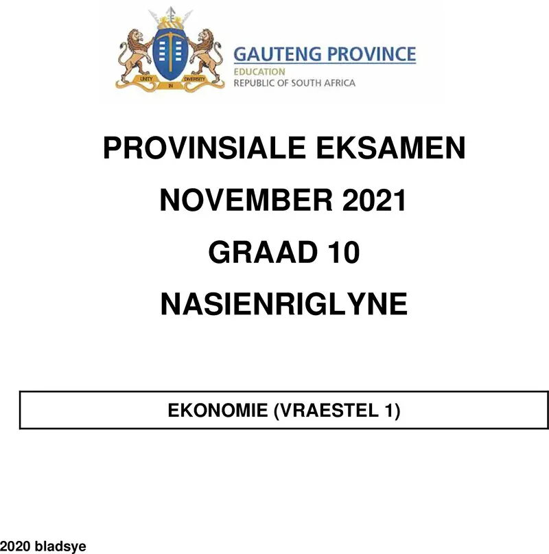 Grade 10 Economics past paper 2021 – grade 10 provincial exam economics p1 afr november 2021 possible answers