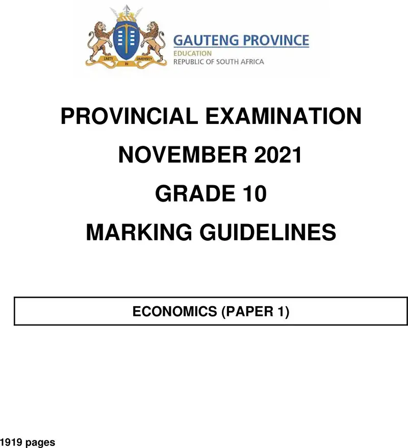 Grade 10 Economics past paper 2021 – grade 10 provincial exam economics p1 ng november 2021 possible answers