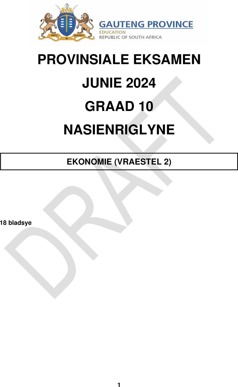 Grade 10 Economics past paper 2024 – grade 10 provincial exam economics p2 afr june 2024 possible answers