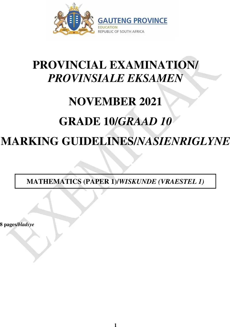 Grade 10 Mathematics past paper 2021 – grade 10 provincial exam mathematics p1 ng and afr november 2021 possible answers