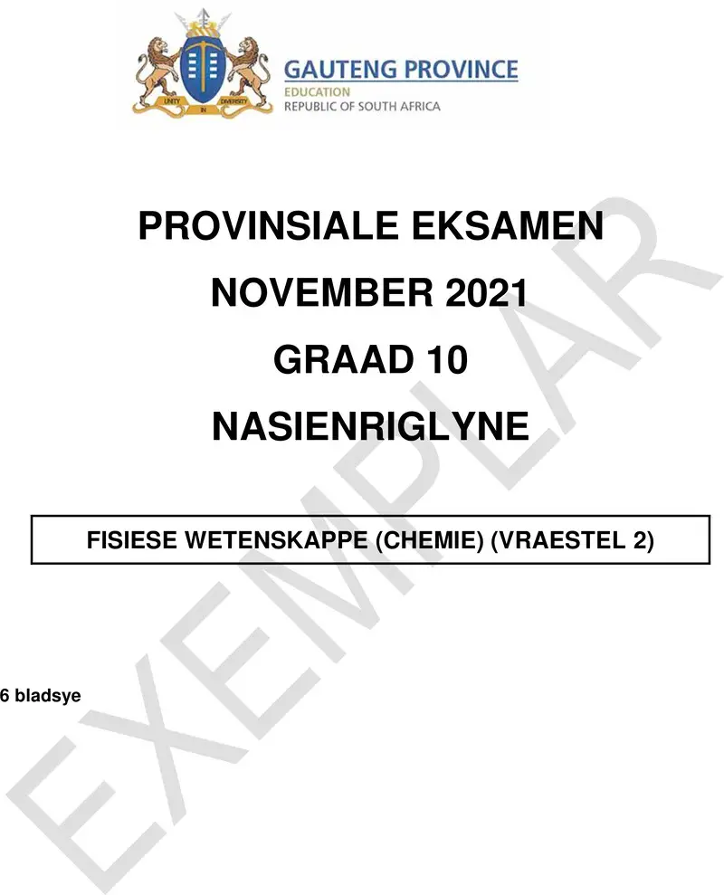 Grade 10 Physical Sciences past paper 2021 – grade 10 provincial exam physical sciences p2 afr november 2021 possible answers