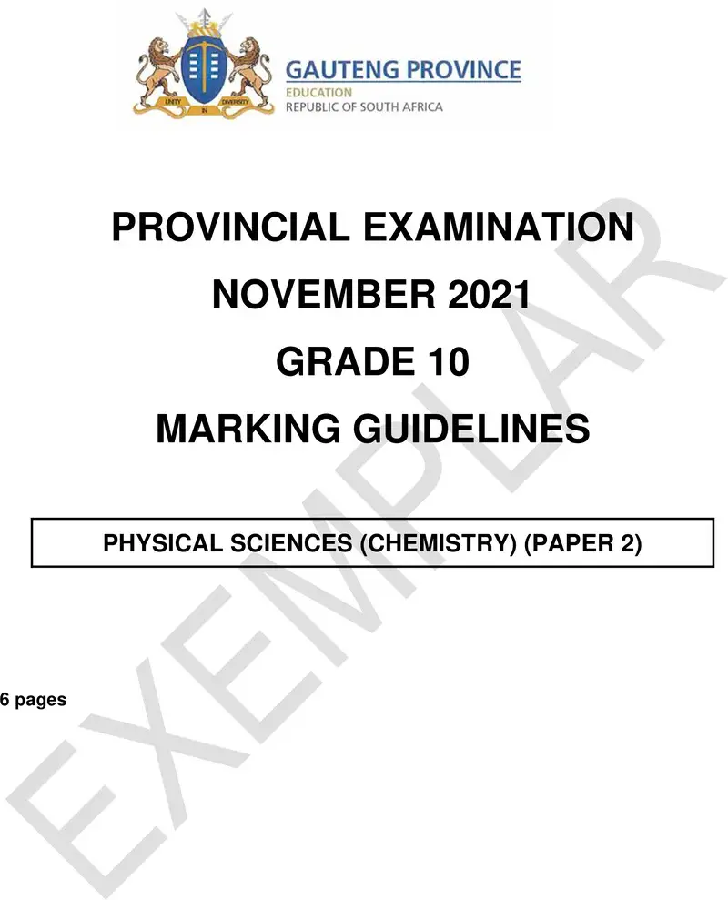 Grade 10 Physical Sciences past paper 2021 – grade 10 provincial exam physical sciences p2 ng november 2021 possible answers