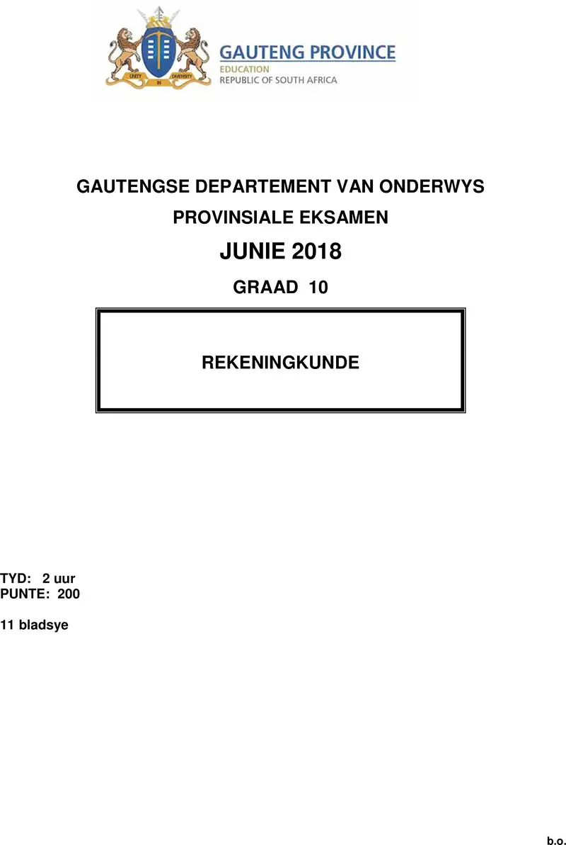Grade 10 Accounting past paper 2018 – grade 10 provincial exam accounting afr june 2018 qp