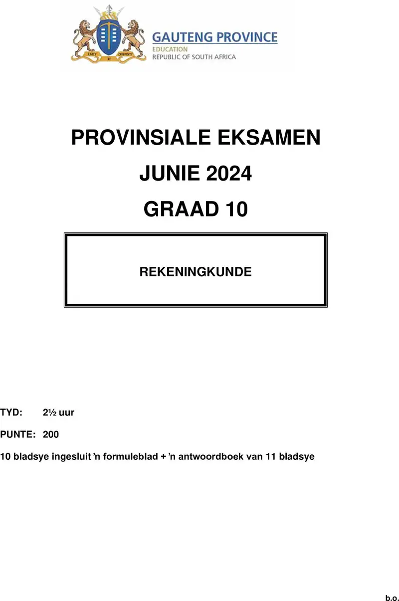 Grade 10 Accounting past paper 2024 – grade 10 provincial exam accounting afr june 2024 qp