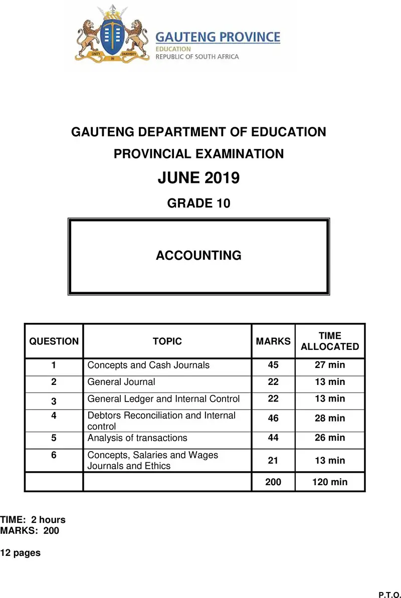 Grade 10 Accounting past paper 2019 – grade 10 provincial exam accounting ng june 2019 qp