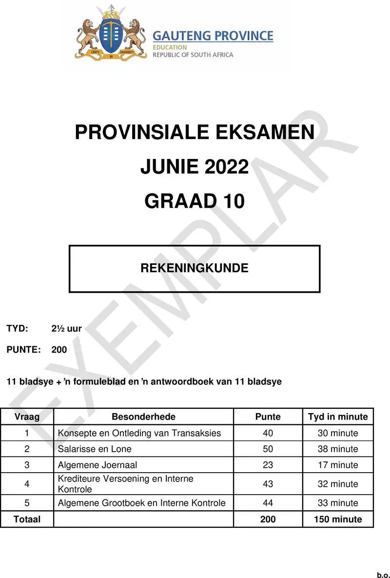 Grade 10 Accounting past paper 2022 – grade 10 provincial exam accounting p1 afikaans june 2022 qp