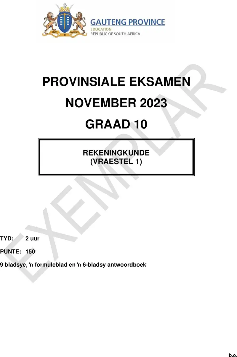 Grade 10 Accounting past paper 2023 – grade 10 provincial exam accounting p1 afr november 2023 qp