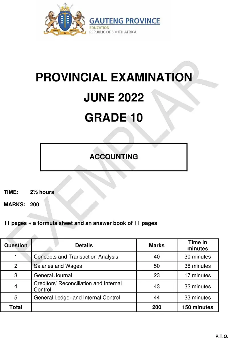 Grade 10 Accounting past paper 2022 – grade 10 provincial exam accounting p1 ng june 2022 qp