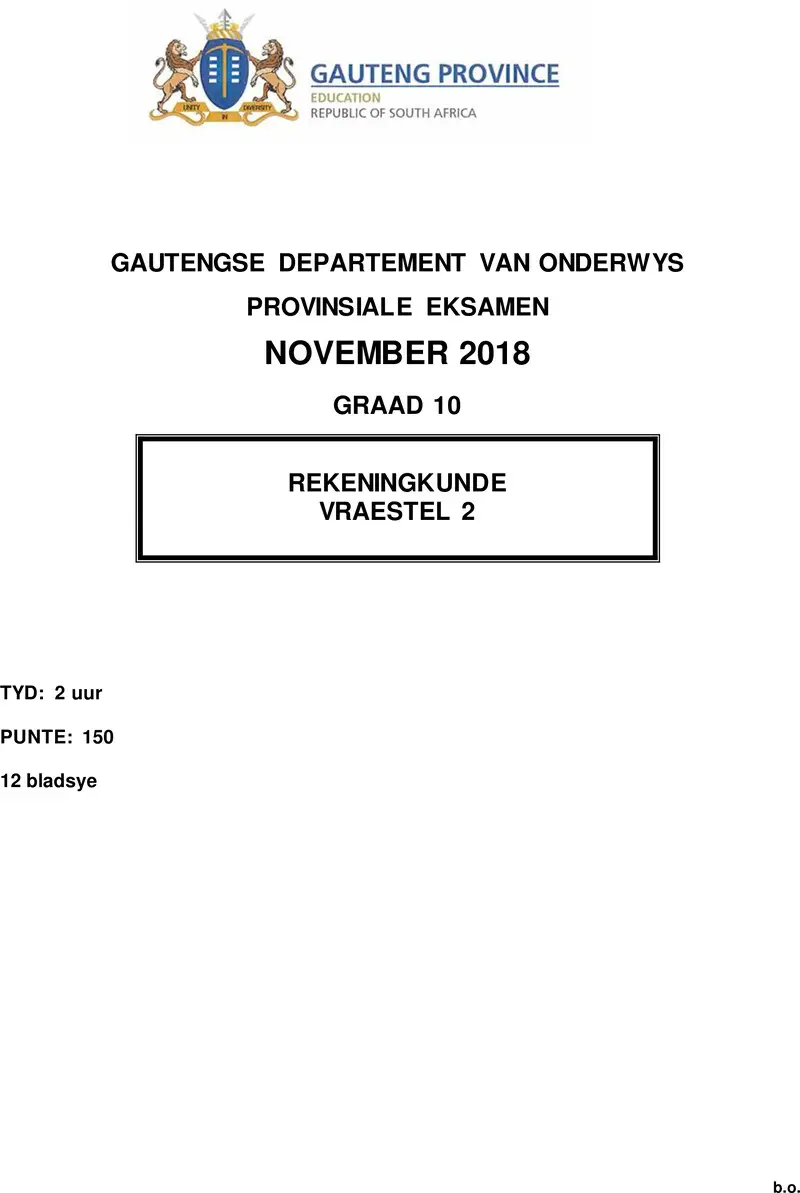 Grade 10 Accounting past paper 2018 – grade 10 provincial exam accounting p2 afr november 2018 qp